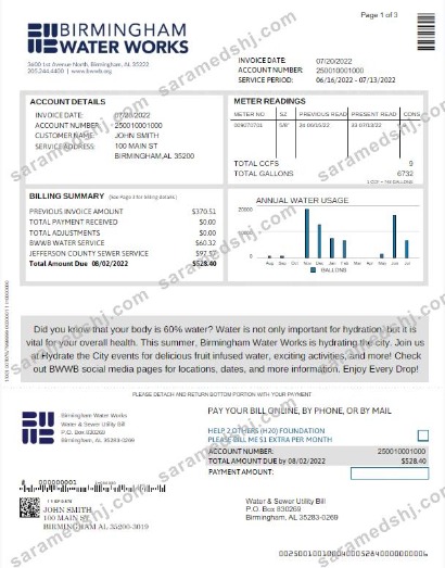 UNITED KINGDOM BIRMINGHAM WATER utility bill Word and PDF template